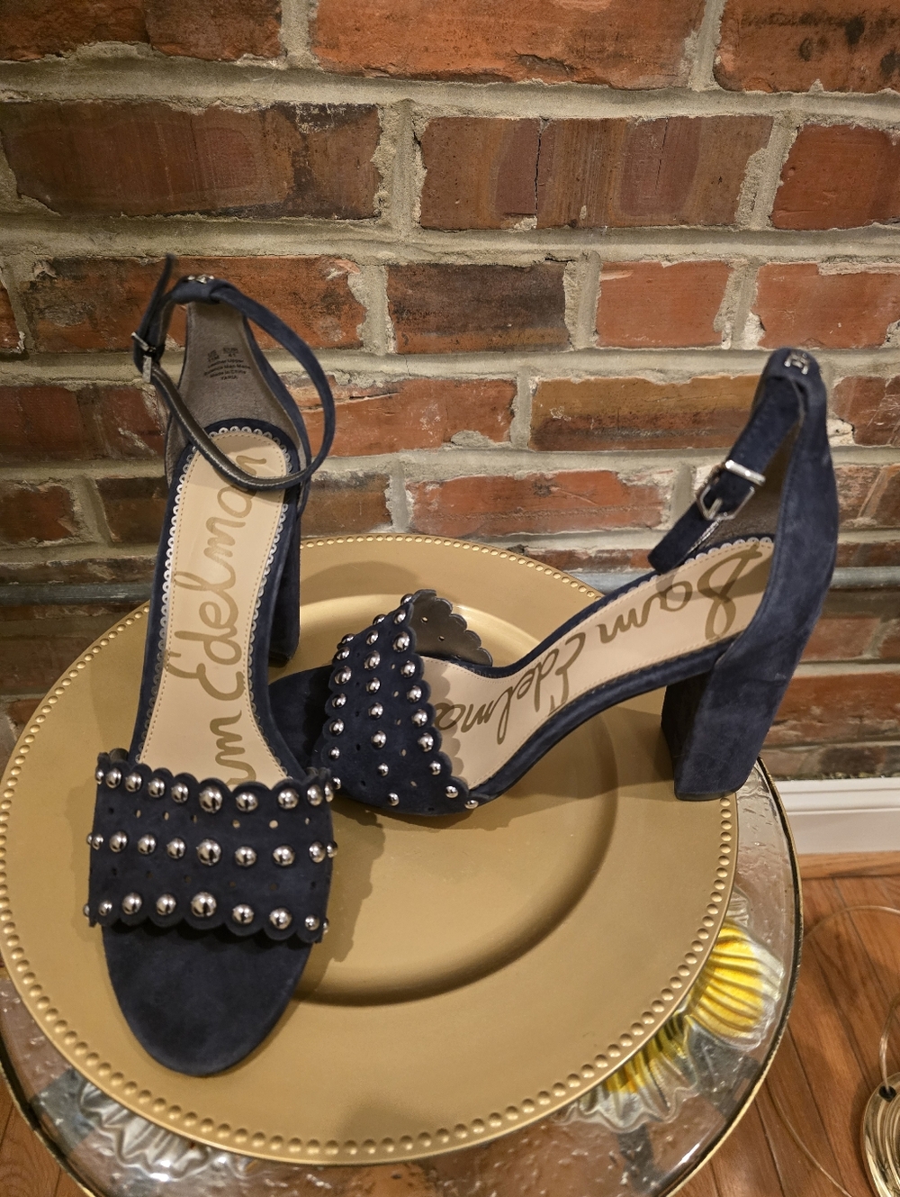 Sam Edelman Navy Suede Studded Block Heels